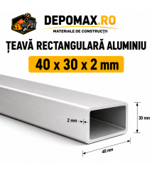 Teava rectangulara aluminiu 40 x 30 x 2 mm, 6 metri (EN AW-6060)